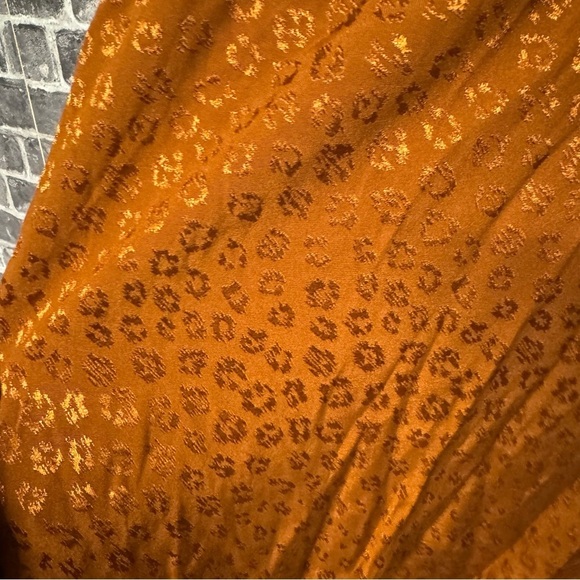 NWT LOFT Orange Satin Cheetah Print Tie Neck Long Sleeve Blouse shirt top - Picture 9 of 11
